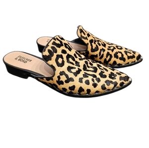 Bleecker & Bond Simone Leopard Print Studded Calf Hair Slip On Mules Size 7.5